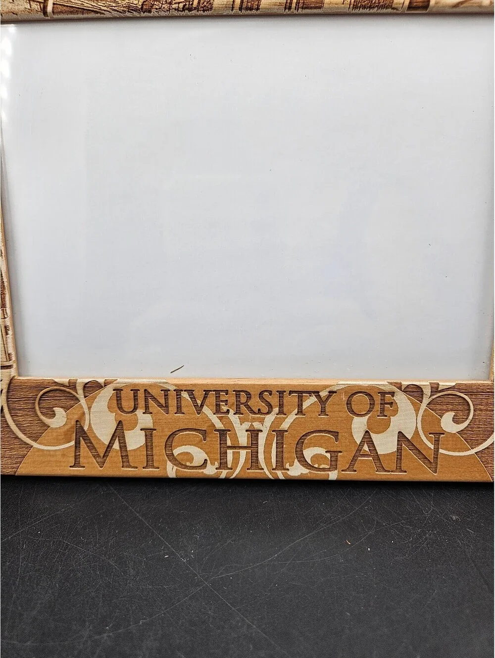 University of Michigan Wooden Photo Frame with Campus and Football Engraved 9x7